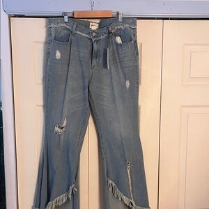 Stylish Blue Distressed Flare Jeans
